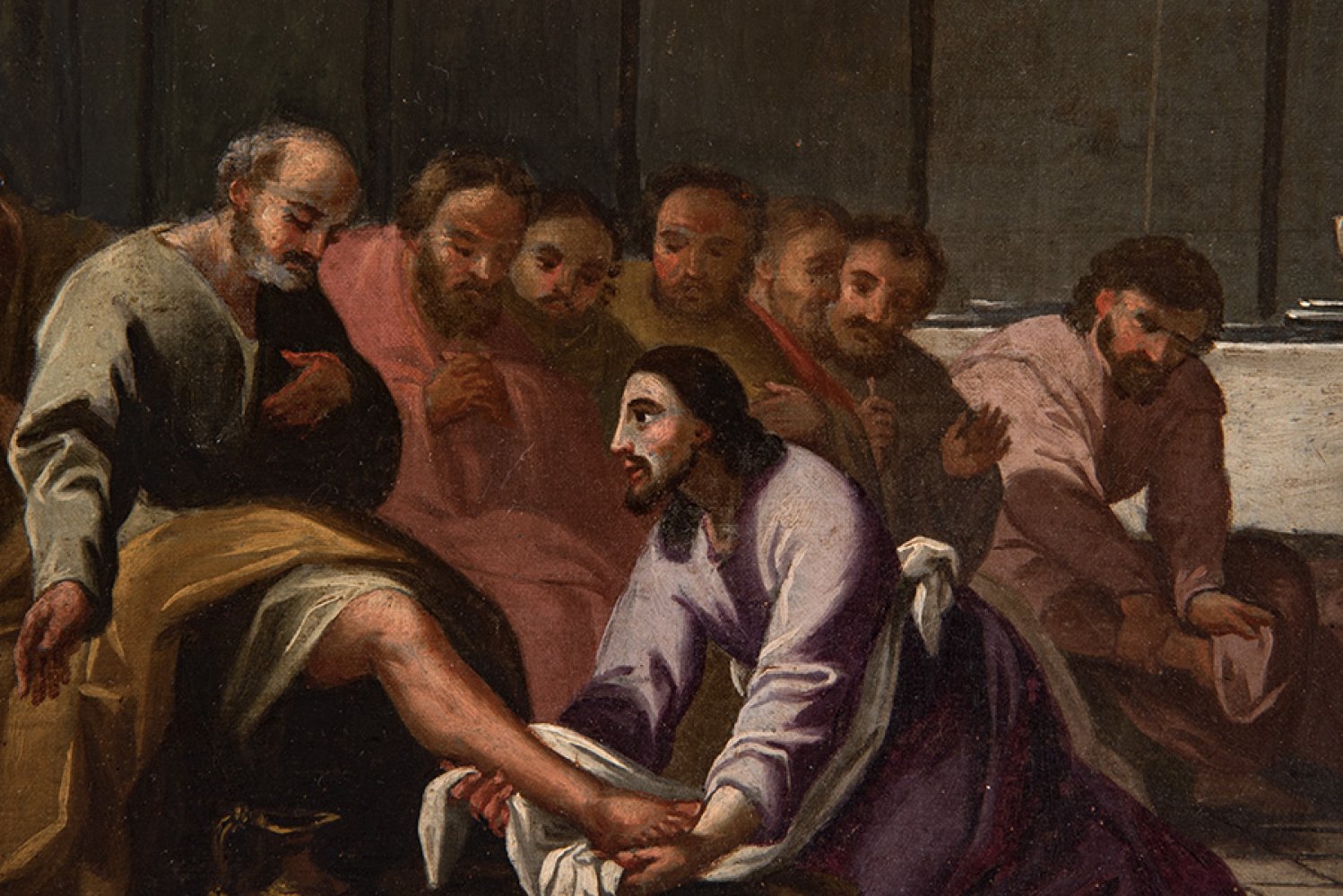 Italian school; 17th century."Christ washing the feet of the apostles".Oil on canvas.Measurements: - Image 2 of 4