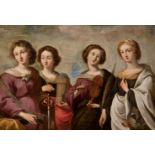 Italian school; 17th century."Saint Catherine, Saint Barbara, Saint Margaret, and Saint Lucy".Oil on