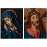 Workshop of CARLO DOLCI (Florence, 1616 - 1686)."Christ" and "Dolorosa".Oil on copper.Size: 23.5 x