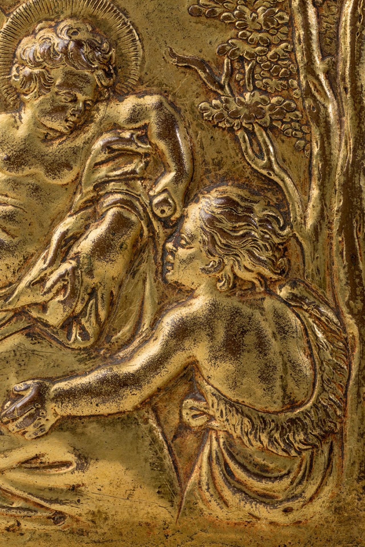 Italian school; 17th century."Madonna and Child with Saint John Child",Gilded bronze.Measurements: - Bild 6 aus 7