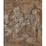 Italian school, 17th century."Adoration of the Shepherds,Ink and white lead on paper.Signed with
