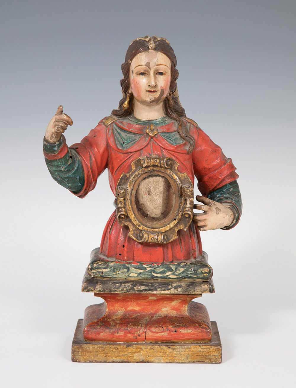 Spanish reliquary, ca. 1600."Saint".Carved and polychromed wood.Polychromy from the 18th century. - Image 2 of 7