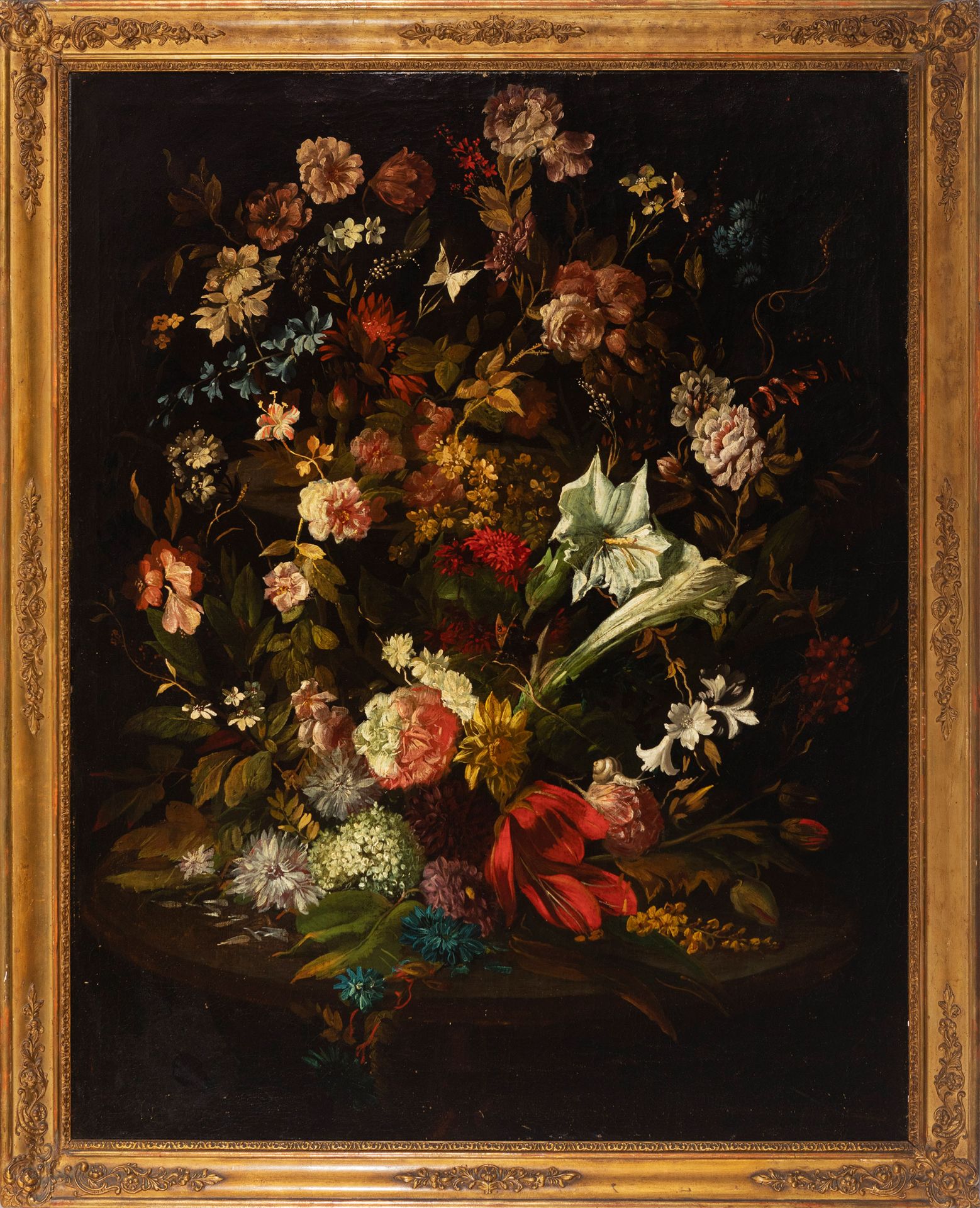 Spanish school of the 18th century."Still life with flowers".Oil on canvas.With frame ca. 1830.Size: - Bild 5 aus 7