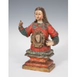 Spanish reliquary, ca. 1600."Saint".Carved and polychromed wood.Polychromy from the 18th century.