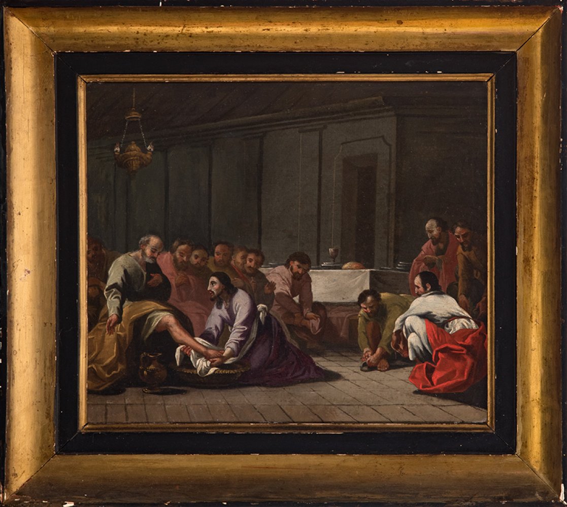 Italian school; 17th century."Christ washing the feet of the apostles".Oil on canvas.Measurements: - Image 3 of 4