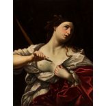 Attributed to GIOVANNI ANDREA SIRANNI (Bologna, 1610-1670)"Lucrezia Dying".Oil on canvas. Re-drawn.