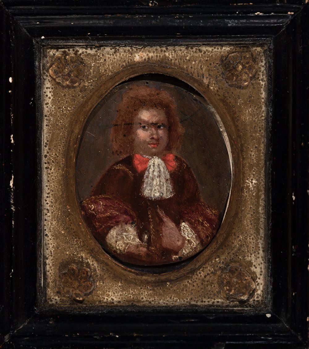 Italian school late 17th century"Knight".Miniature in oil on copper.Measurements: 7 x 6 cm; 13 x - Image 2 of 2