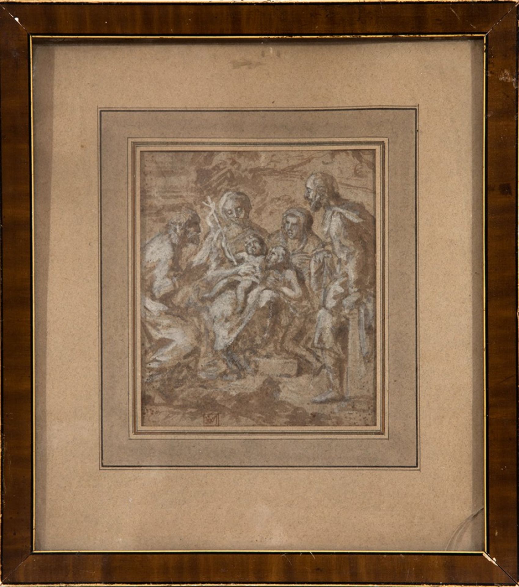 Italian school, 17th century."Adoration of the Shepherds,Ink and white lead on paper.Signed with - Bild 2 aus 2