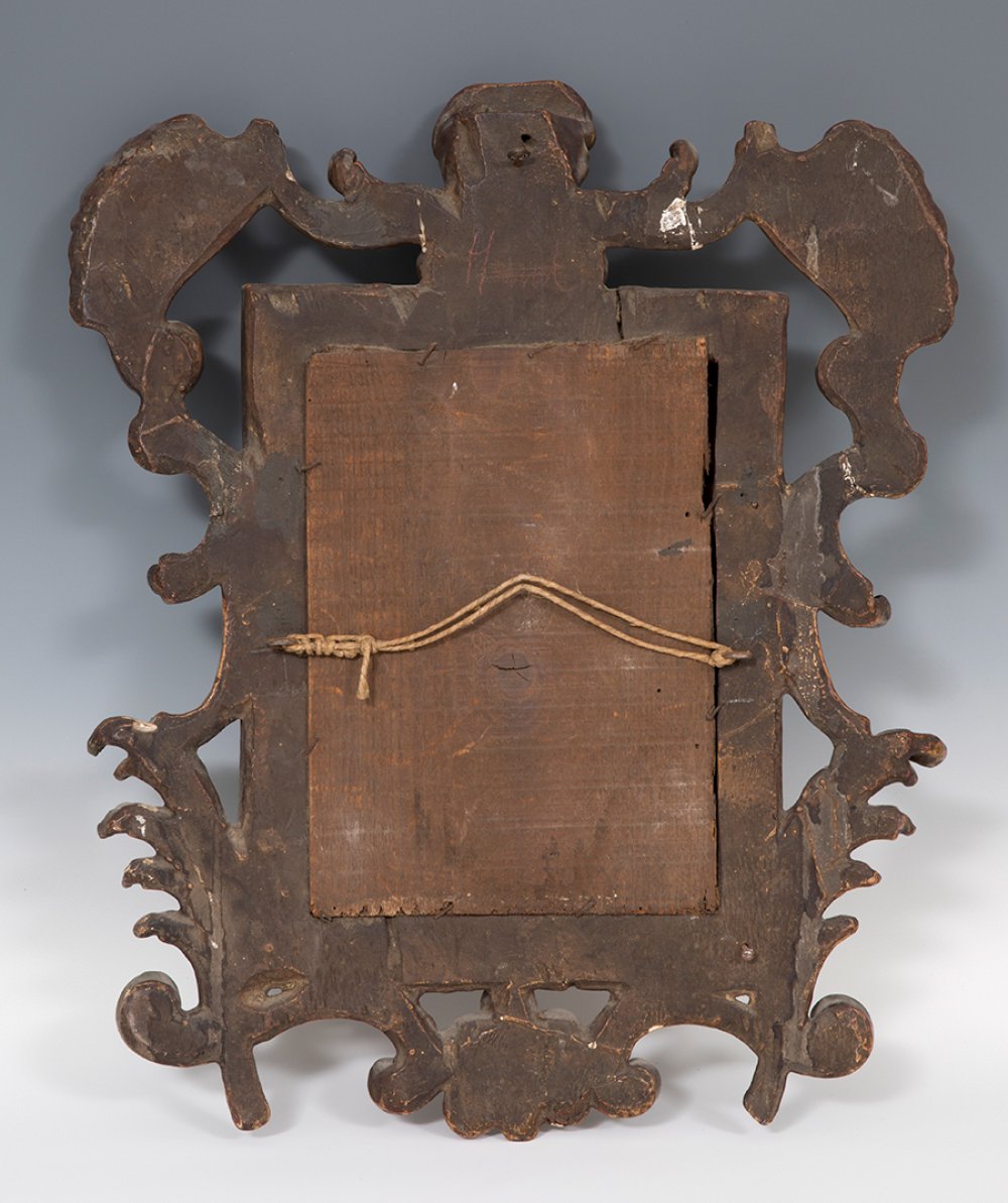 Carlos III cornucopia type mirror. Spain, mid 18th century.Carved and gilded wood.Damaged. - Image 2 of 5