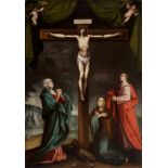 Spanish school; ca. 1600."Calvary".Oil on canvas. Re-retouched.It presents repainting and