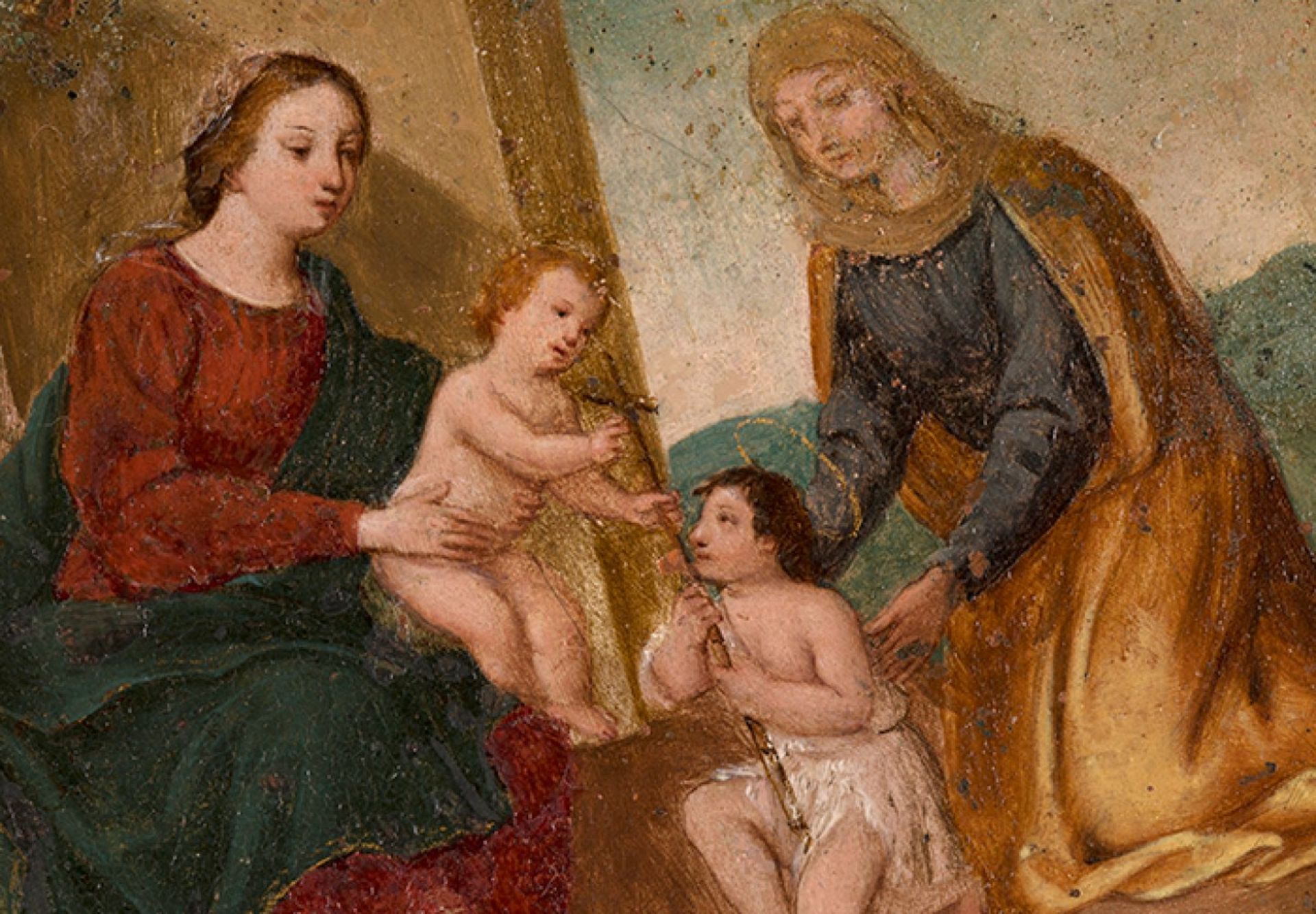 Italian school, circa 1600."Holy Family with Saint Elizabeth and Saint John the Baptist".Oil on - Image 2 of 3