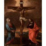 Viceroyalty School; Mexico or Guatemala; 18th century."Calvary".Oil on canvas. Re-coloured.It