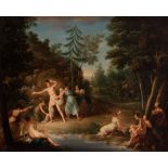 French school end of the 18th century"The Bath of Diana".Oil on canvas. Re-coloured.It presents