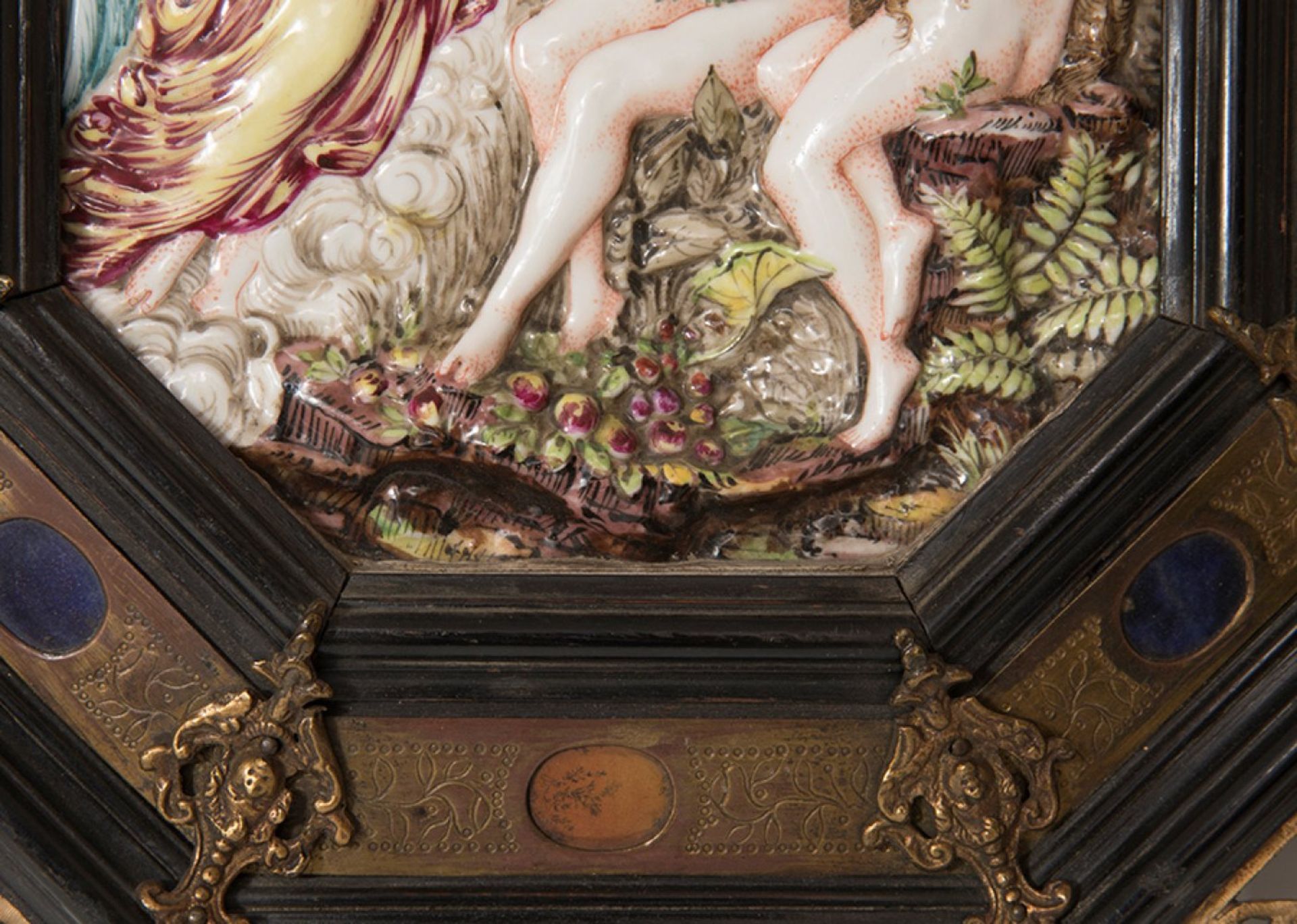 Relief of the Royal Factory of Capodimonte. Naples, 19th century."Adam and Eve".Enamelled - Image 4 of 5