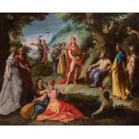 Flemish or Prague school; early 17th century."Apollo and Marsias".Oil on canvas. Relined.It has an