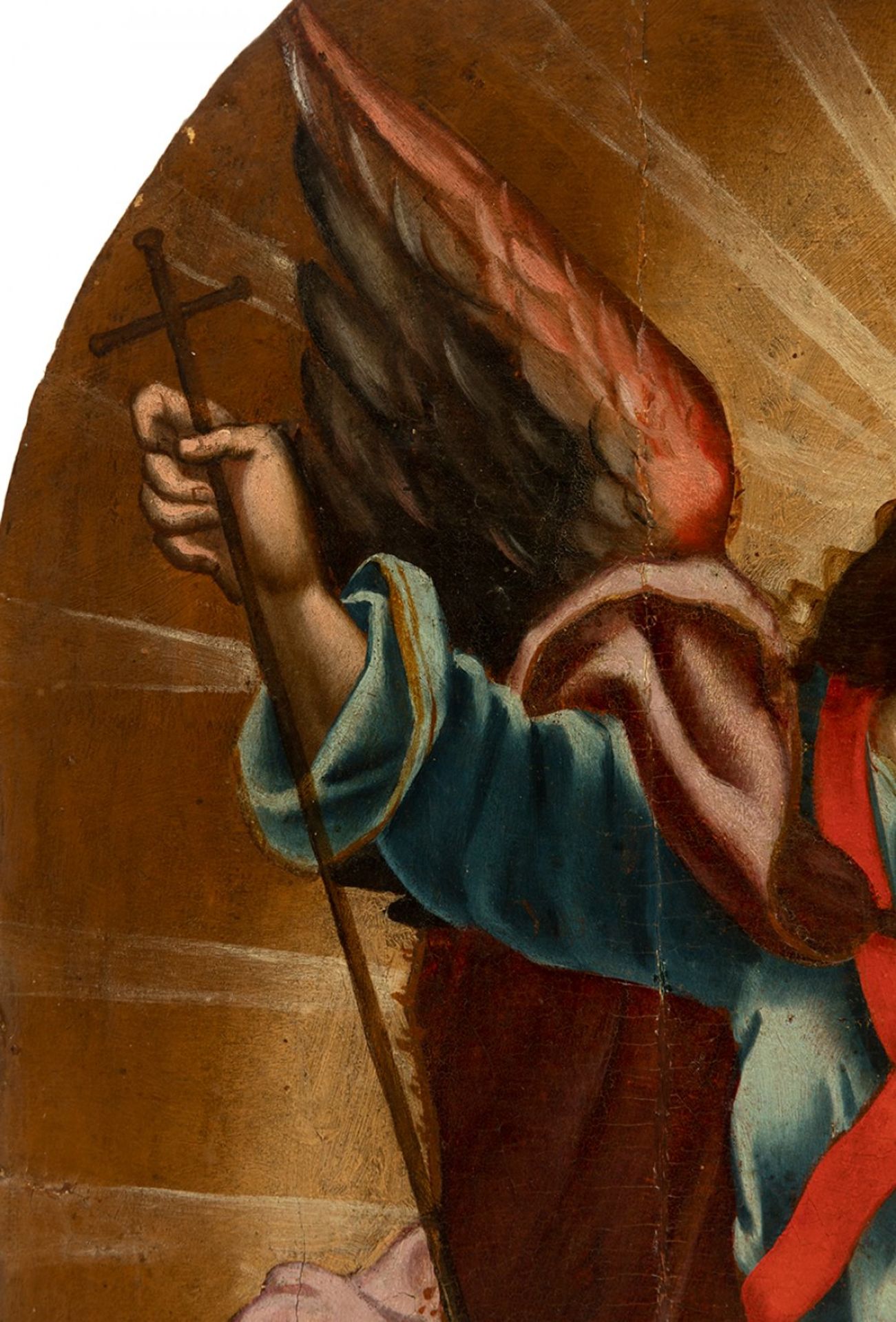 Spanish or Novo-Hispanic school; 17th century."Saint Michael the Archangel".Oil on panel.It presents - Image 3 of 7