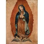 Mexican school; End of the 19th century."Virgin of Guadalupe".Oil on canvas.Measurements: 87 x 65,