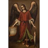 Novo-Hispanic school of the 18th century."Archangel Saint Raphael".Oil on canvas. In its original