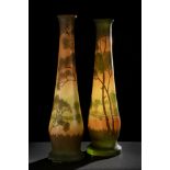Following models by FRANÇOIS THEODORE LEGRAS.Pair of vases.Blown and engraved glass, enamelled