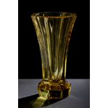 MOSER. Czechoslovakia, ca. 1920.Art Deco vase.In translucent cut glass in geometric and faceted