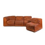 Modular sofa set. Model DS11, 70s.Upholstered in brown leather,Measurements: 65 x 265 x 90 cmSet