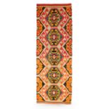 Caucasian kilim, first half of the 19th century.Hand-knotted wool.Measurements: 95 x 280 cm.This