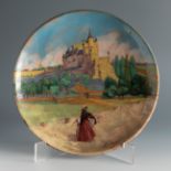 DANIEL ZULOAGA BONETA (Madrid, 1852 - Segovia, 1921).Town. Regionalist Series.Dish in red clay