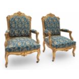 Pair of Louis Philippe armchairs, ca. 1840.Wood carved and gilded in fine gold.Large model.