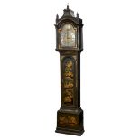 Grandfather clock. William Gourdain, London, England, 18th century.Lacquered and painted wood.