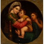 After RAPHAEL DE SANZIO (Italy, 1483 - 1520); 19th century"Madonna of the Chair.Oil on canvas. Re-