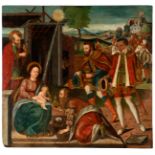 Hispano-Flemish school, ca. 1520."Epiphany.Oil on panel.It has various restorations.Measurements: 88