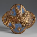 Limoges plate; France, 13th century."Saint Luke".Enamel on copper.Both the polychromy and the enamel