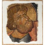 Fragment of a fresco. Byzantium, 14th century."Saint Peter".Fresco on a whitewashed surface