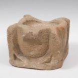 Romanesque mortar; 12th-13th century.Sandstone.Damaged.Measurements: 20 x 23 x 28 cm.Mortar carved