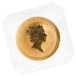 Australian gold coin of 25 dollars. Year 1990Since 1986 the Australian Nugget gold coins have been