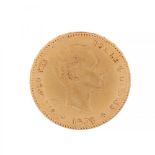 25 peseta coin of Alfonso XII, 1878.Gold of 0,900 thousandths.Weight: 8,06 grams.Measures: 24mm