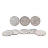 Complete collection of 5 peseta coins of Alfonso XII, model "bearded" from 1882, 1883, 1884 and