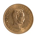 Gold coin of 5 pesos of the Republic of Cuba. Year of 1916.Weight: 8,4 g.