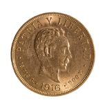 Gold coin of 10 pesos of the Republic of Cuba. Year of 1916.Weight: 16,8 g.