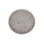 Coin of 5 pesetas of Alfonso XII, 1885.Silver of 0,900 thousandths.Weight: 25 grs. (each one).