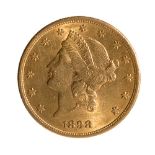 Gold coin of 20 dollars. Year 1898. S. California.Weight: 33,4 g.