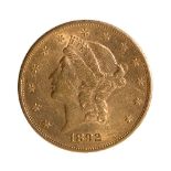 Gold coin of 20 dollars. Year 1892. S. California.Weight: 33,4 g.
