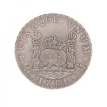 8 reales coin of Carlos III, mint of Mexico, 1761.Sterling silver.Measures: 38,20 mm in diameter.