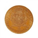 Coin of 100 pesetas of Alfonso XIII, 1897, mint V.Gold.Weight: 32,18 g.Assayer: S.G.On obverse