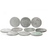 Lot of ten Mexican coins.Silver of 0,900 thousandth.Measures: 39,74 mm diameter.Weight: ca. 300 grs.