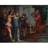 17th century Spanish school."Jesus before Herod".Oil on canvas.Measurements: 84 x 105 cm; 102 x