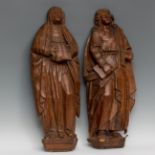 Flemish school; 16th century."The Virgin" and "Saint John".Carved wood.It presents visible faults in