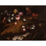 Circle of GIUSEPPE RECCO (Naples, 1634 - Alicante, 1695); Naples, 17th century."Vanitas".Oil on