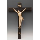 Spanish school, 18th century.Christ.Ivory carving.Wooden cross.Measurements: 43 x 33 cm; 88 x 58