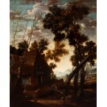 17th century Dutch school."Landscape with figures".Oil on canvas.Size: 83 x 67,5 cm; 94 x 78 cm (